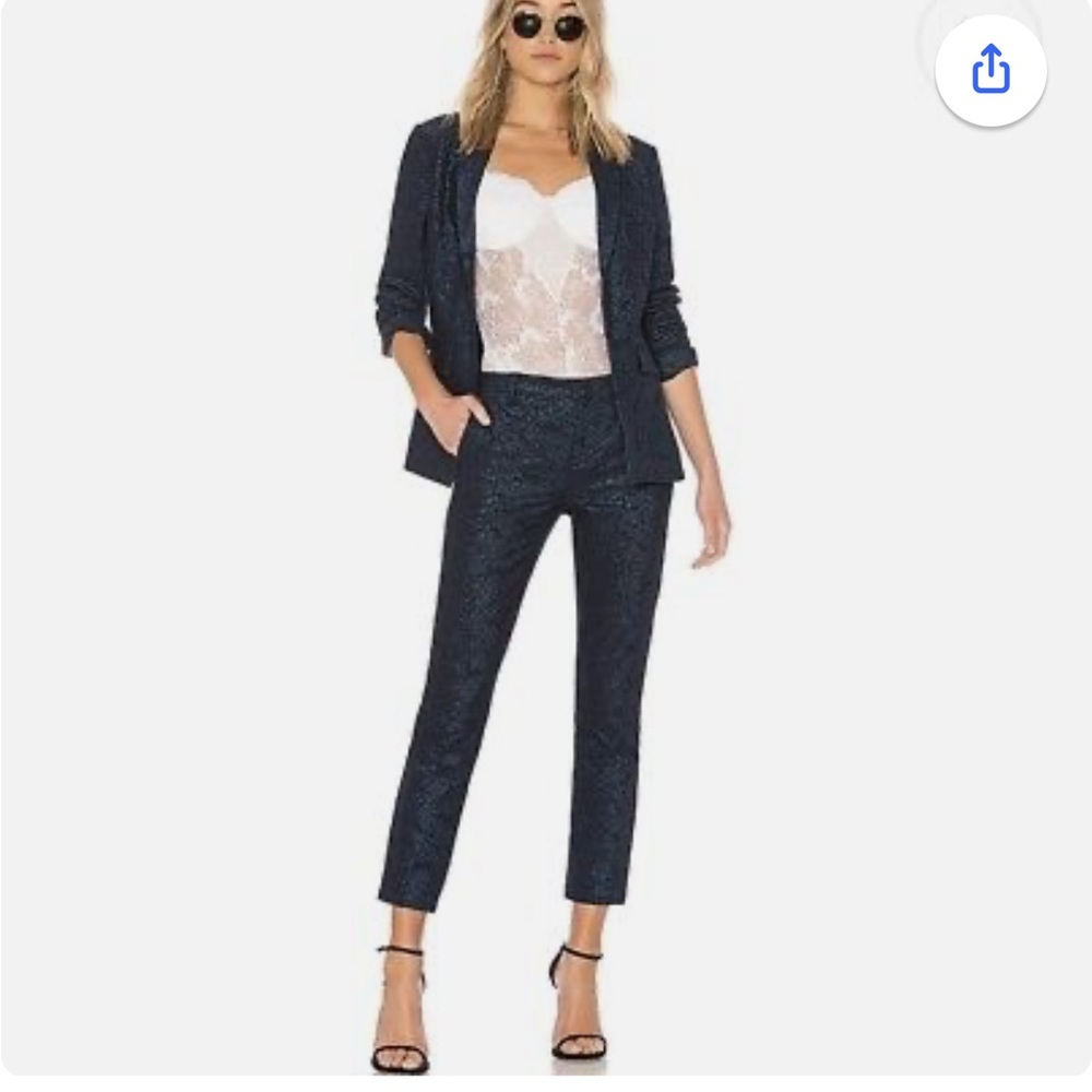 NWT J Brand Jeans Womens Clara Trouser 32 Navy Blue Black Floral Jacquard $348